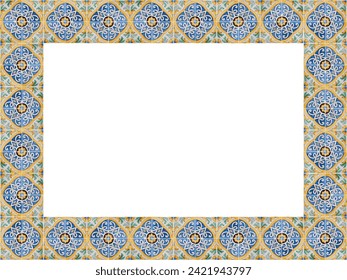 Frame concept of typical floral and geometric Turkish decorations with colored ceramic tiles - 2:3 aspect ratio copy space - Powered by Shutterstock