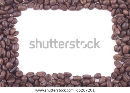 frame of dark roasted coffee beans isolated on a white background