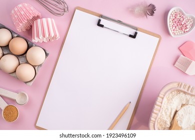 Frame of food ingredients for baking on a gently pink pastel background. Cooking flat lay with copy space. Top view. Baking concept. flat lay - Powered by Shutterstock