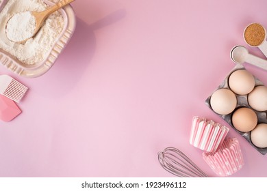 Frame of food ingredients for baking on a gently pink pastel background. Cooking flat lay with copy space. Top view. Baking concept. flat lay - Powered by Shutterstock