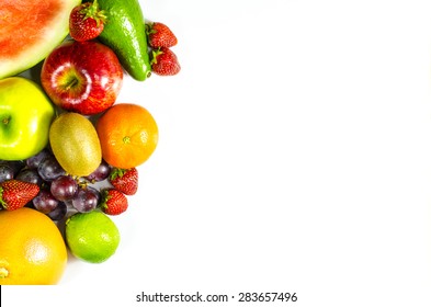 Frame Of Fresh Fruits On White Background