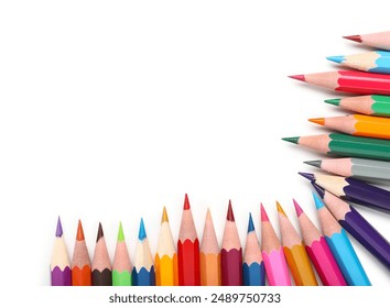 Frame made of color pencils on white background, closeup - Powered by Shutterstock