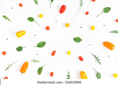 Frame Made Of Fresh Vegetables On White Background. Ingredients For Vegetable Salad. Creative Food Concept.  Flat Lay, Top View