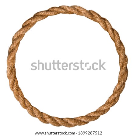 frame made of natural rough rope rolled into an endless ring on a white background