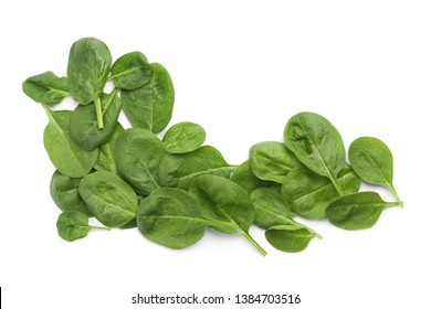 Frame Made Of Spinach Leaves Isolated On White, Top View