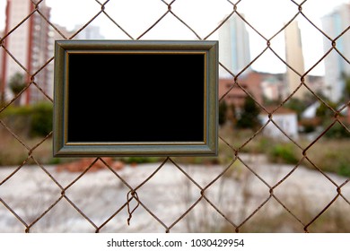 Frame For Photograph. Fence From The Mesh. Mock Up.