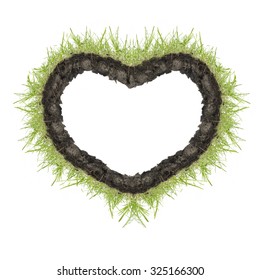 Frame in the shape of a heart of green grass