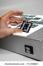 frame with slides on the table