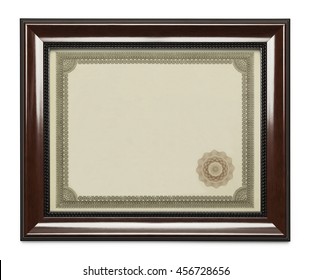 Framed Award Certificate with Copy Space Isolated on White Background.