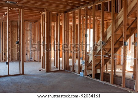 Framed building or residential home with basic electrical wiring and hvac complete.