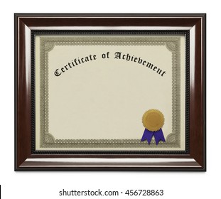 Framed Certificate of Achievement with Copy Space Isolated on White Background.