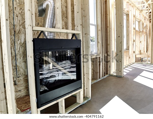 Framed Home Showing Installation Gas Fireplace Stock Photo Edit