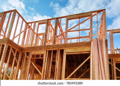 Framed New Construction of a House Building a new house framing of a home, full frame