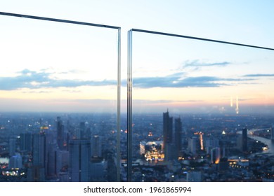 Frameless laminated glass balcony three layer. - Shutterstock ID 1961865994