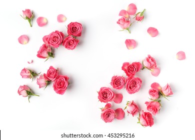 Framework from roses on white background. Flat lay. - Shutterstock ID 453295216
