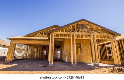 Framing And Pressboard On New Home Construction