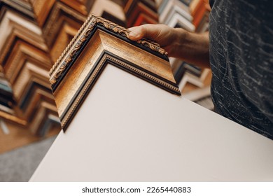 Framing Workshop. Choose and check try test baguette handmade picture frame at studio.