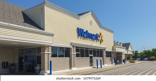 Framingham, MA/USA - AUG 12, 2019: Walmart store exterior. Walmart is an American multinational corporation that runs large discount stores and is the world's largest public corporation.