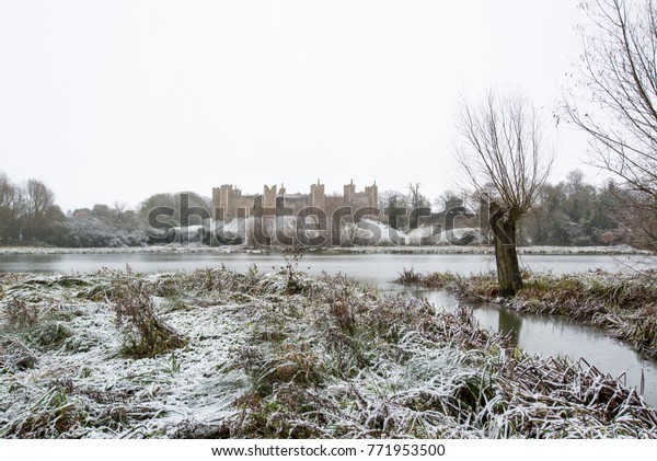 Framlingham Castle Suffolk Snow People Sledging Stock Photo - 