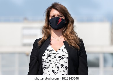 Vélizy, FRANCE - 11 Sept. 2020 :  Minister Delegate In Charge Of Citizenship Marlène Schiappa During Honors To The Dead And Before Taking Office By New Director Of CRS And Presentation Of Decorations.