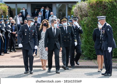 Vélizy, FRANCE - 11 Sept. 2020: Minister Of The Interior Gérald Darmanin With Minister Delegate In Charge Of Citizenship Marlène Schiappa Before Ceremony At Zonal Directorate Of CRS Paris.