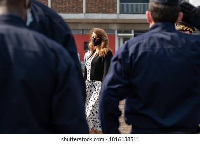 Vélizy, FRANCE - 11th Sept. 2020 : French Minister Delegate In Charge Of Citizenship Marlène Schiappa Reviewing The Troops At Zonal Directorate Of CRS Paris.