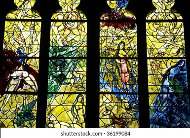 France, Cathedral Of Metz, Stained Glass Window Drawn By Marc Chagall