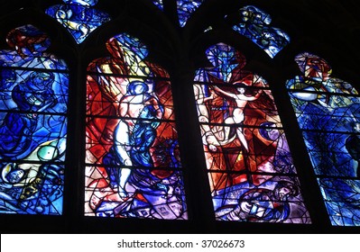 France, Cathedral Of Metz, Stained Glass Window Drawn By Marc Chagall