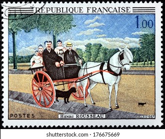 FRANCE - CIRCA 1667: A Stamp Printed By FRANCE Shows Painting Father Juniet's Gig By French Post-Impressionist Painter Henri Julien Felix Rousseau, Circa 1967