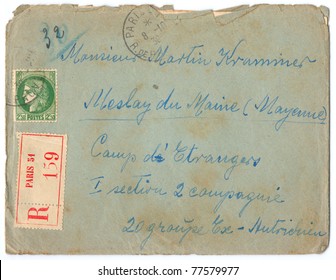 FRANCE - CIRCA 1939: A Vintage Used Old-fashioned French Envelope (campaign Poster) With Stamp, Series, Circa 1939