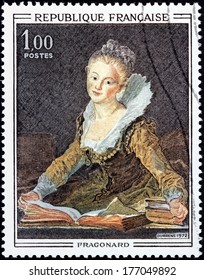 FRANCE - CIRCA 1972: A Stamp Printed By FRANCE Shows Painting Portrait Of A Girl (Study Or Song) By French Painter Jean-Honore Fragonard, Circa 1972