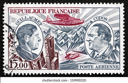 FRANCE - CIRCA 1973: A Stamp Printed In The France Shows Henri Guillaumet And Paul Codos, Aviation Pioneers, Guillaumet'??s Crashed Plane In Andes, Circa 1973