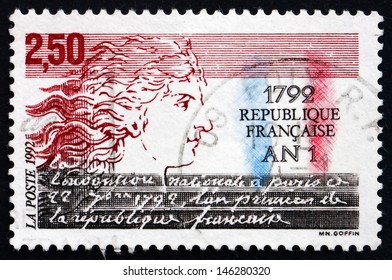 FRANCE - CIRCA 1992: A Stamp Printed In The France Shows First French Republic, Bicentenary, Circa 1992