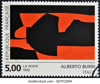 FRANCE - CIRCA 1992: A Stamp Printed In France Shows A Work By Alberto Burri, Circa 1992