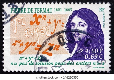 FRANCE - CIRCA 2001: A Stamp Printed In The France Shows Pierre De Fermat, Mathematician, Lawyer, Fermat'??s Last Theorem, Circa 2001