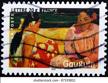 FRANCE - CIRCA 2006: A stamp printed in France shows the painting "Tahitian Beach" by Paul Gauguin, circa 2006