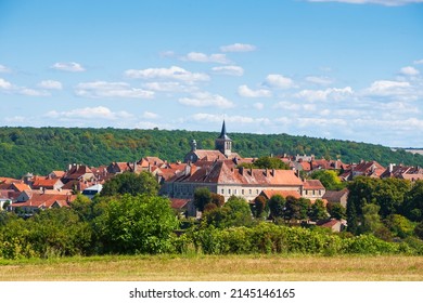 France country travel. Scenic view of Flavigny-sur-Ozerain medieval village in Burgundy  listed as one of France's most beautiful villages. Landscape nature background. French countryside tourism.