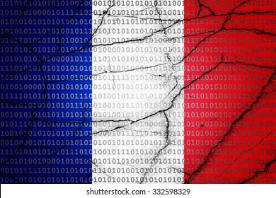 France flag with binary text and cracks