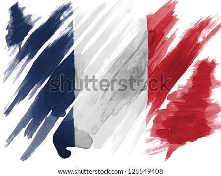 France. French flag  painted with watercolor on paper