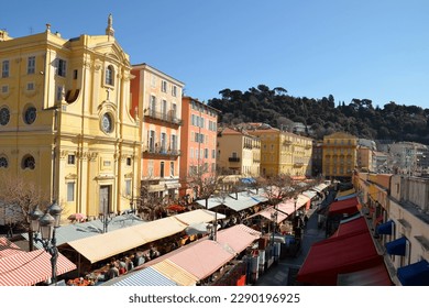 France, french riviera, Nice city, the provencal market of the Cours Saleya in the old town is very typical with its stalls of fruits, vegetables and flowers. - Shutterstock ID 2290196925