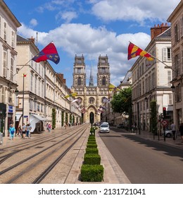 Orléans, France - July 20 2017 - Street And Sainte-Croix Cathedral In Orléans