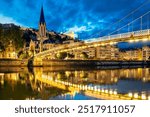 France - Lyon panoramic view at Saone river bank - European travel destination