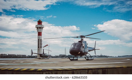 France, Nice Airport, June 2016: Uber Chopper Waiting To Take Off To Cannes Airport On June 2016, Nice, France.