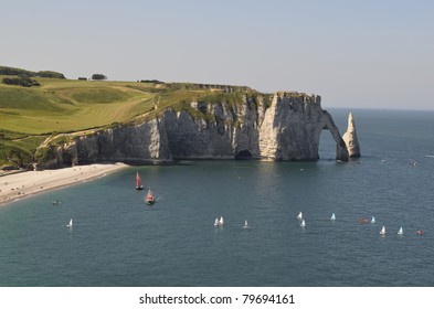 France, Normandy, Beach And Rock Formation In Etretat