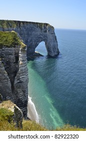 France, Normandy, Beach And Rock Formation In Etretat
