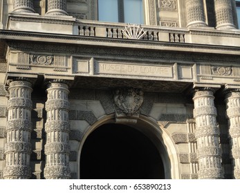 France, Paris - April 2011: The Stone Sign On The Louvre Museum Entrance During Summer
