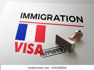 France Visa Approved With Rubber Stamp And National Flag