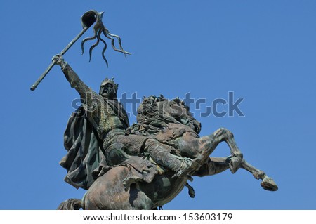 France, the William the Conqueror statue in Falaise in Normandie