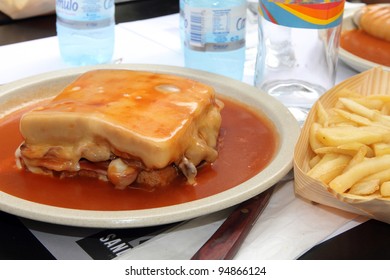 Francesinha On Plate, Typical Food From Porto, Portugal