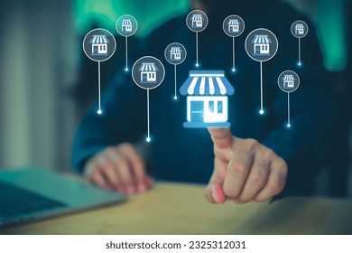 Franchise business e-commerce online e-marketplace or digital marketing branch expansion for growth or use technology to analyze product consumer data website management plan for sale service concept.
